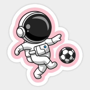 Cute Astronaut Playing Soccer Cartoon Sticker